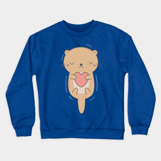 Kawaii Cute Otter Hugging A Heart Crewneck Sweatshirt by wordsberry